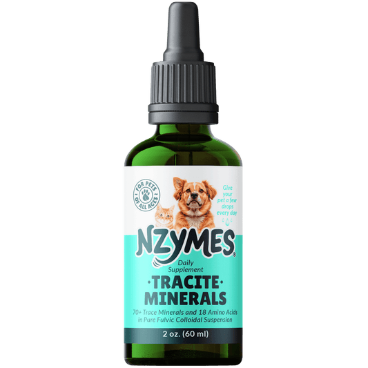 Bottle of NZYMES Tracite Minerals - Daily Supplement & Natural Mineral Drops for Dogs & Cats