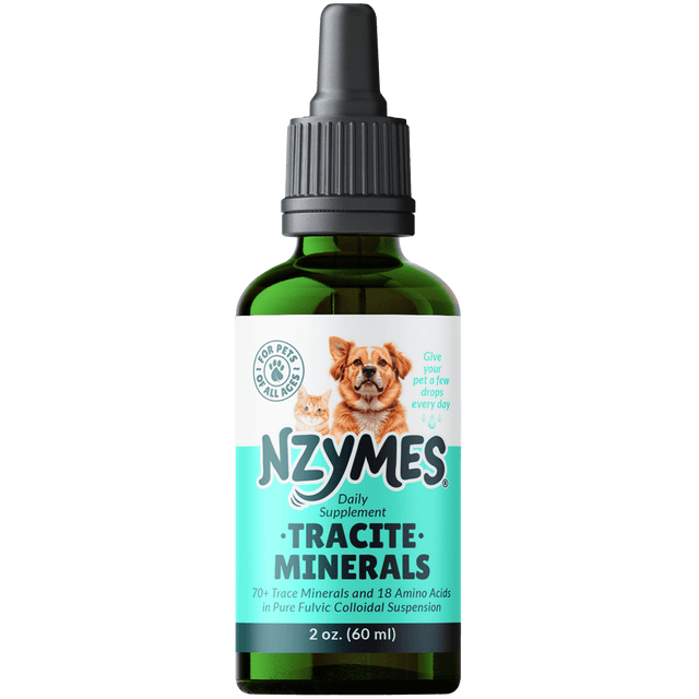 Bottle of NZYMES Tracite Minerals - Daily Supplement & Natural Mineral Drops for Dogs & Cats