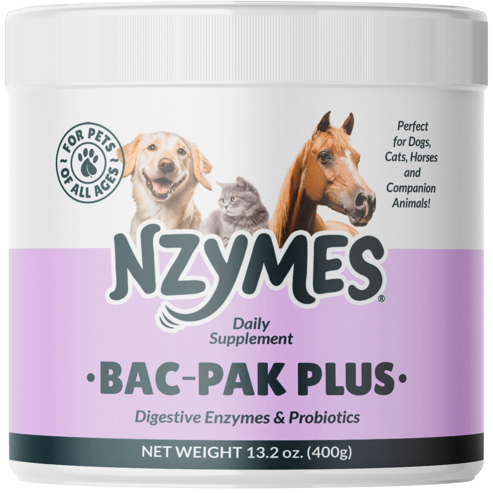 Nzymes® Bac-Pak Plus – Natural Digestive Enzymes and Probiotics for Healthy Digestion of dog, cat, and horse 