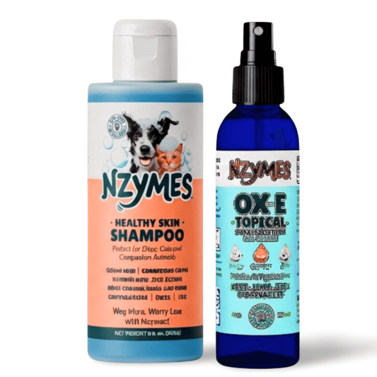 Nzymes® Suds & Spray Bundle – Healthy Skin Shampoo & Ox-E Topical Spray Kit for Pets
