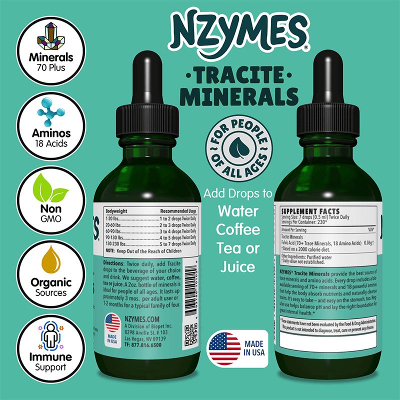 Nzymes® Tracite Minerals for People – Plant-Derived Trace Minerals & Amino Acids for Energy, Detox & Cellular Health
